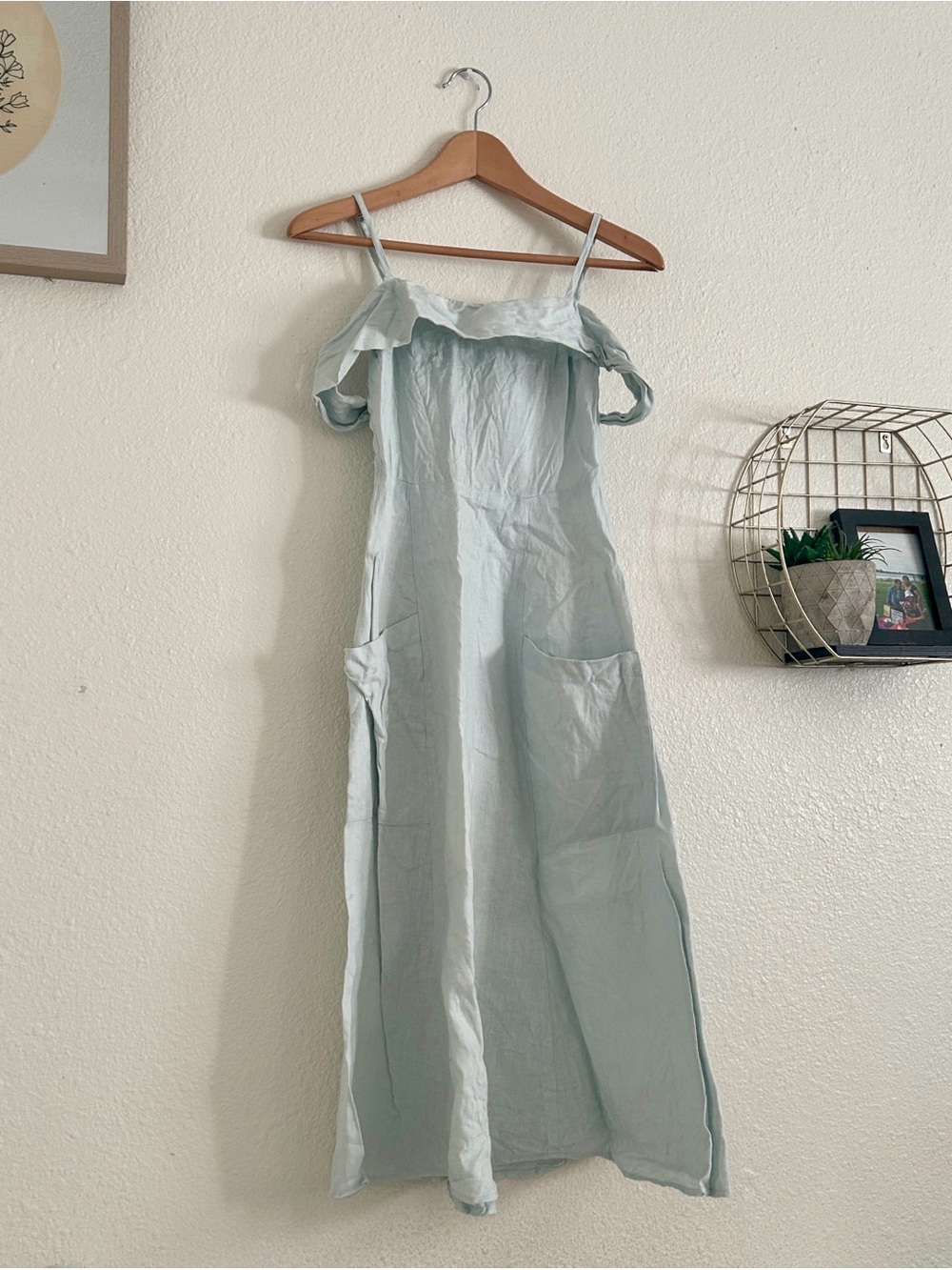 Reformation Pale Blue Off-Shoulder Linen Maxi Dress